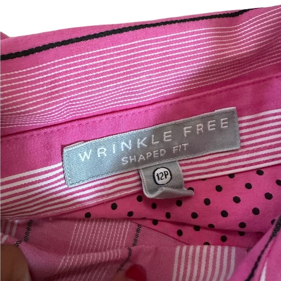 Wrinkle Free Shaped Fit Collared Button Down Long Sleeve Shirt Top Size 12P - Picture 10 of 17